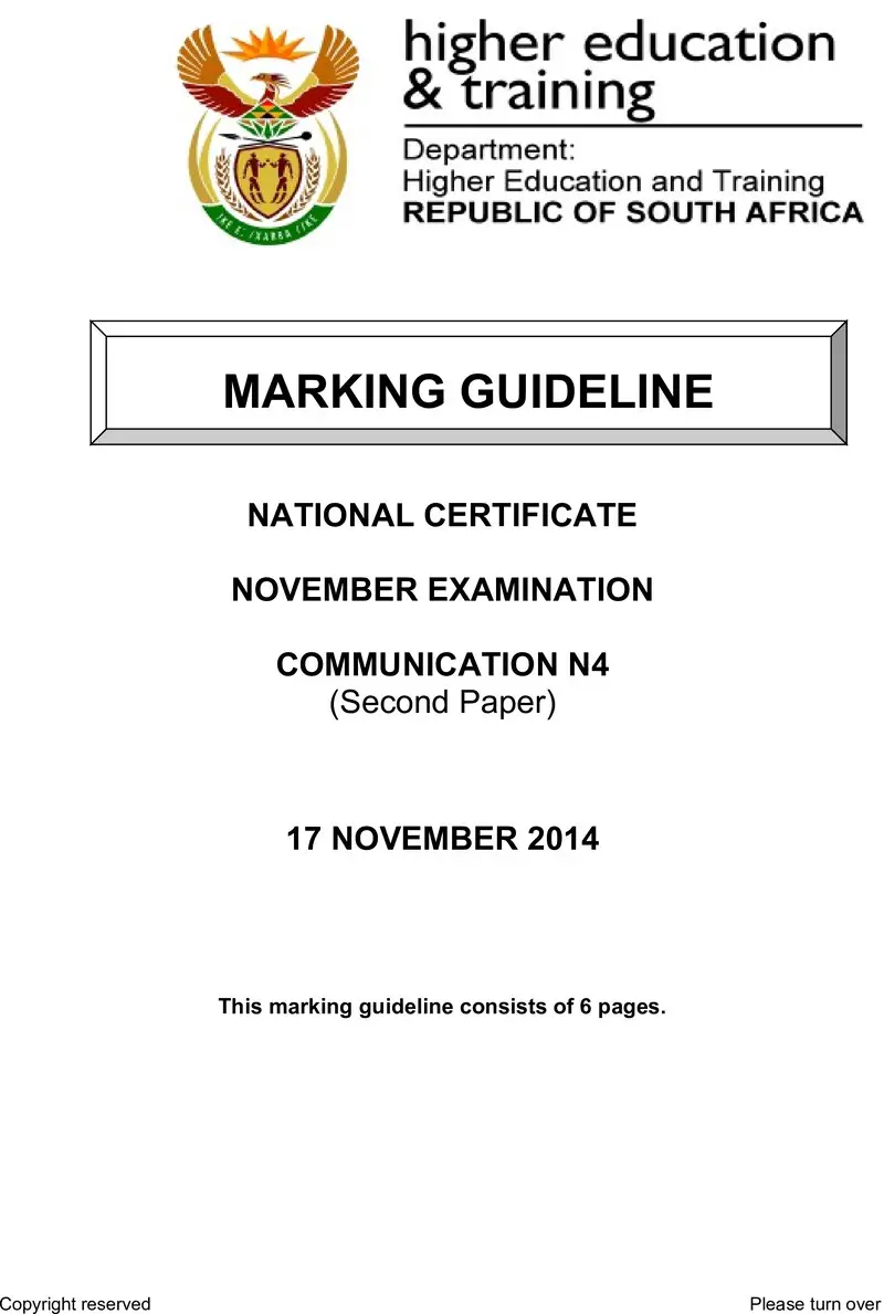 N4 Paper 2 November MEMO 2014 preview