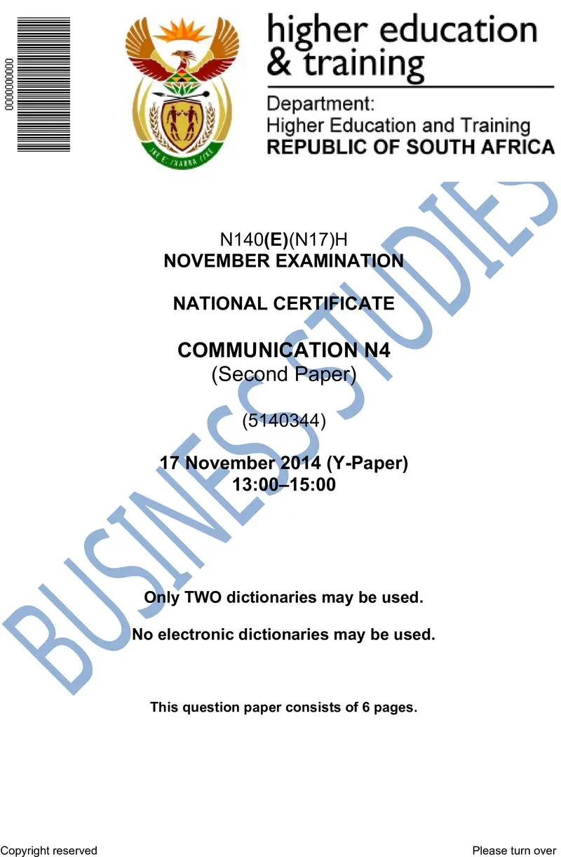 N4 Paper 2 November Exam 2014 preview
