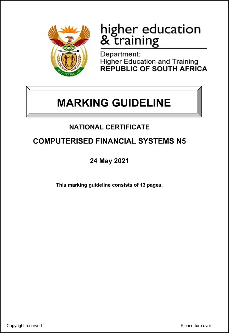 N250 Computerised Financial Systems N5 MEMO Jun 2021 preview