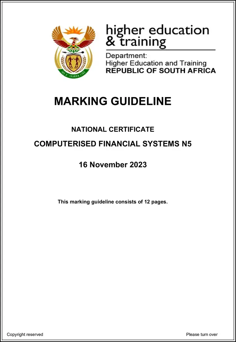 N250 Computerised Financial Systems N5 MEMO Nov 2023 Kapp preview