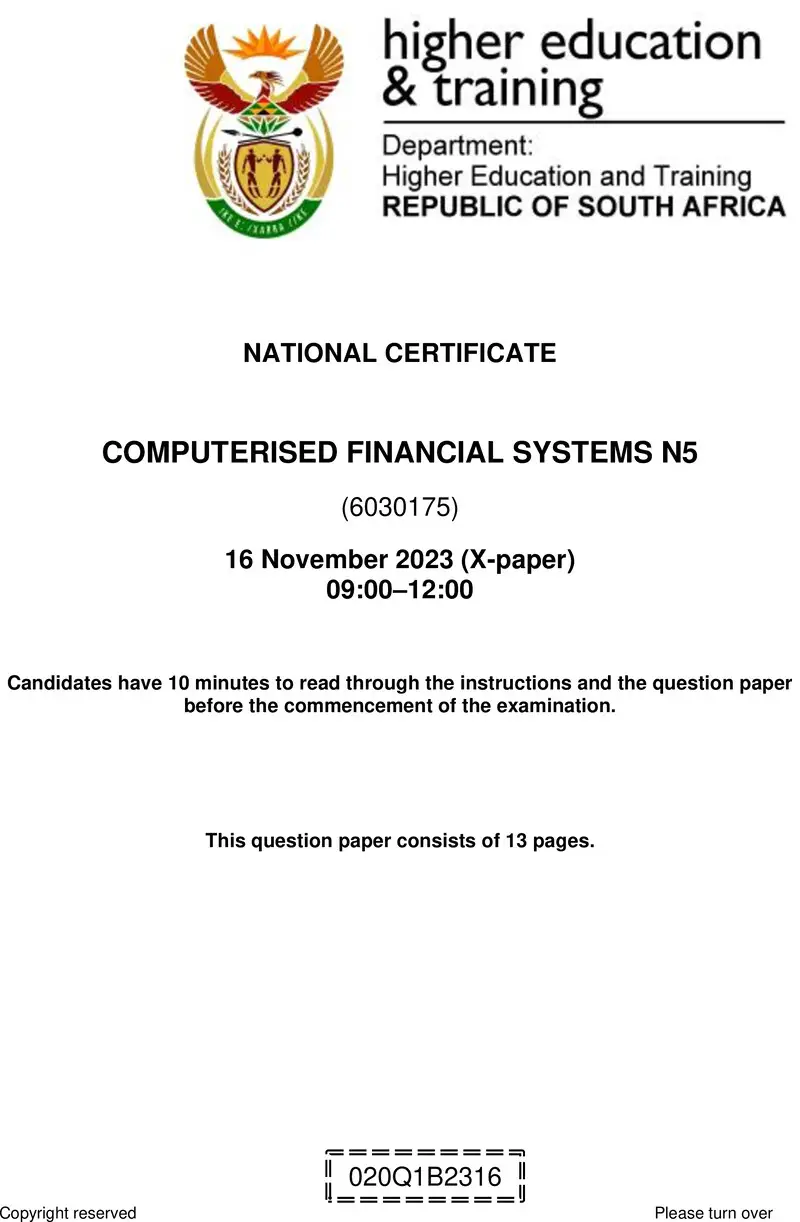 N250 Computerised Financial Systems N5 QP Nov 2023 preview