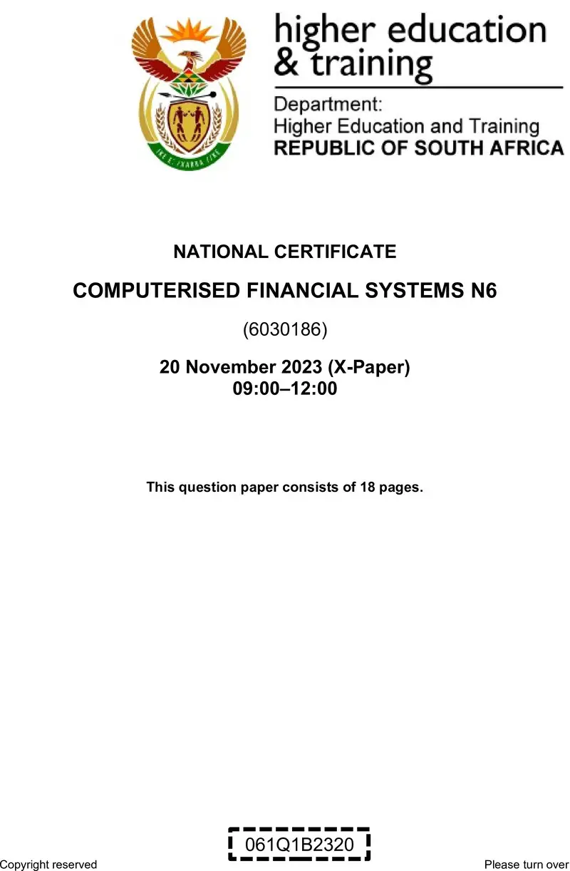N260 Computerised Financial Systems N6 QP Nov 2023 preview