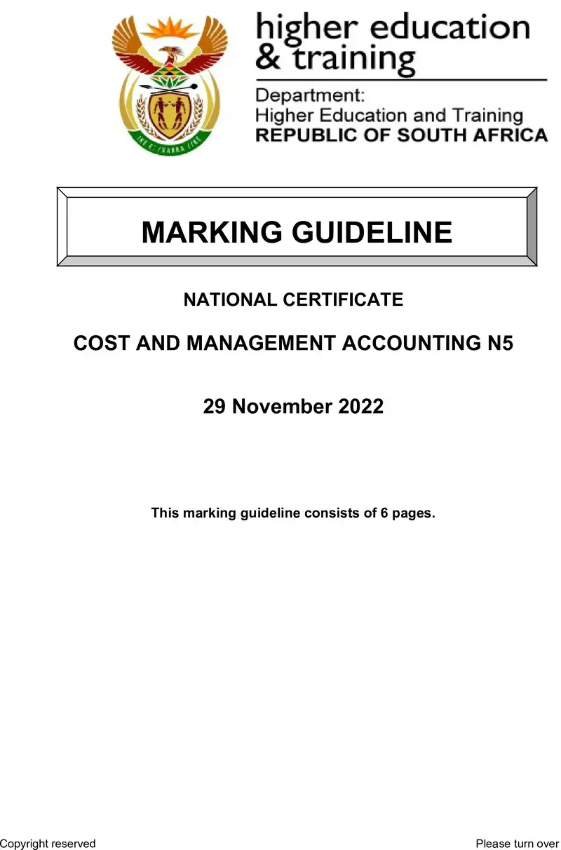 Cost And Management Accounting N5 Nov MEMO 2022 Edited preview