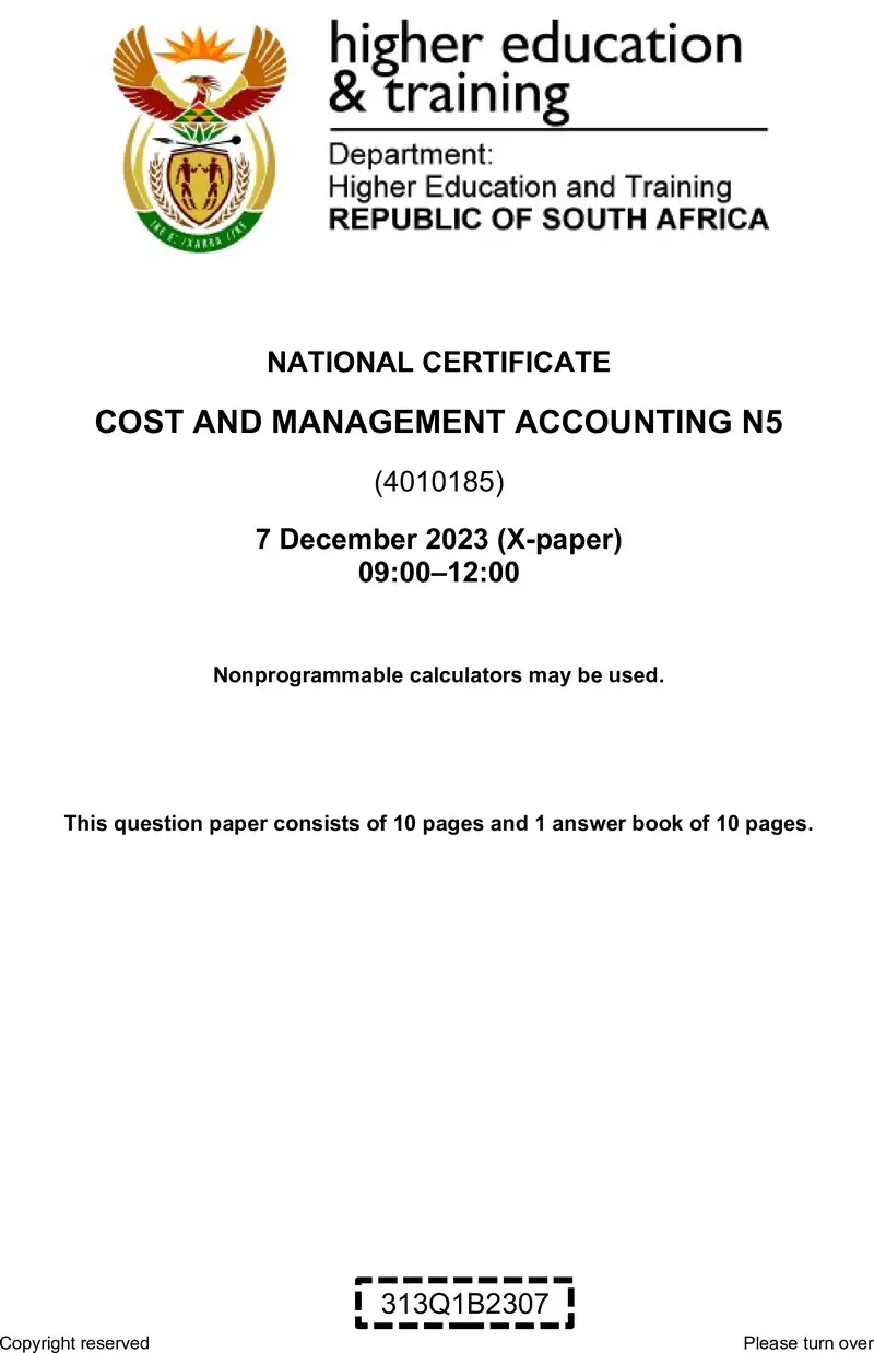 N270 Cost And Management Accounting N5 Nov QP 2023 preview