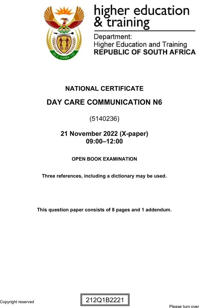 Day Care Communication N6 QP Nov 2022 De Jager preview