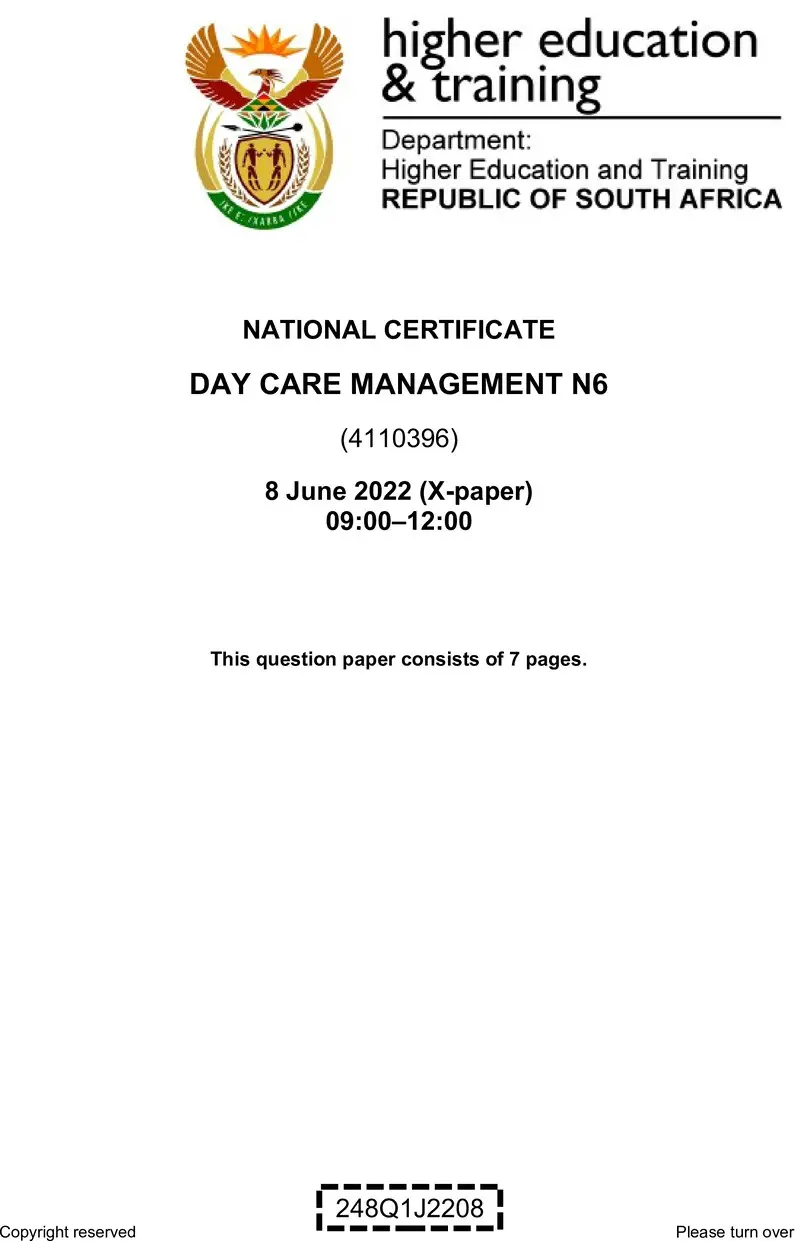 Day Care Management N6 QP Jun 2022 Van Zyl S preview