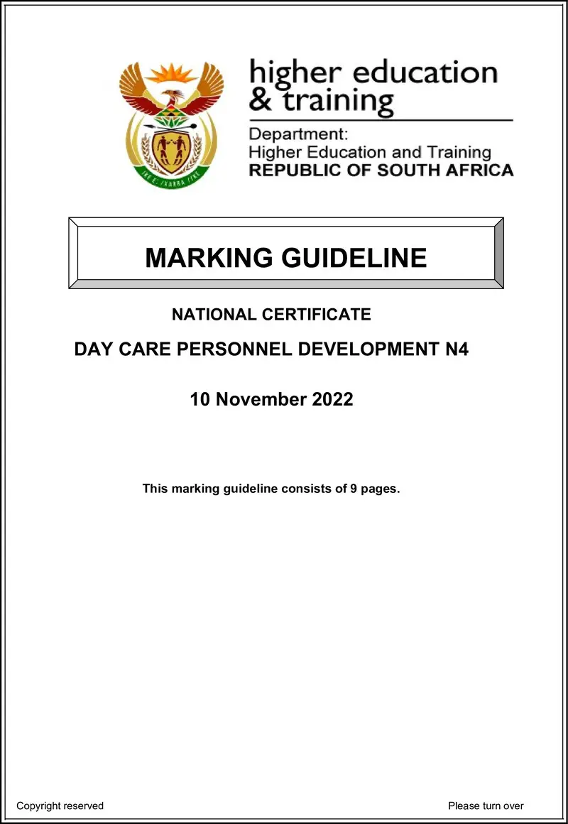 Day Care Personnel Development N4 MEMO Nov 2022 Edited preview