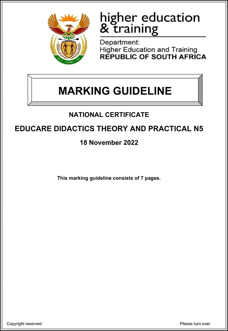 Didactics Theory And Practical N5 Nov MEMO 2022 preview