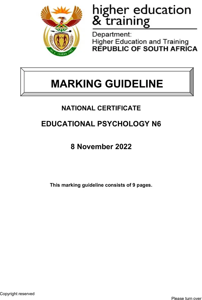 Psychology N6 MEMO Nov 2022 Edited preview