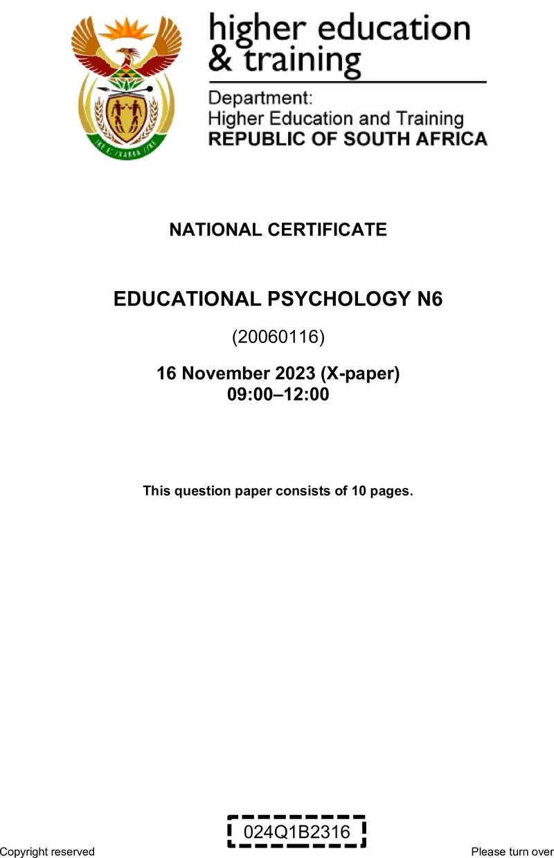 N430 Educational Psychology N6 QP Nov 2023 Final Van Zyl E preview