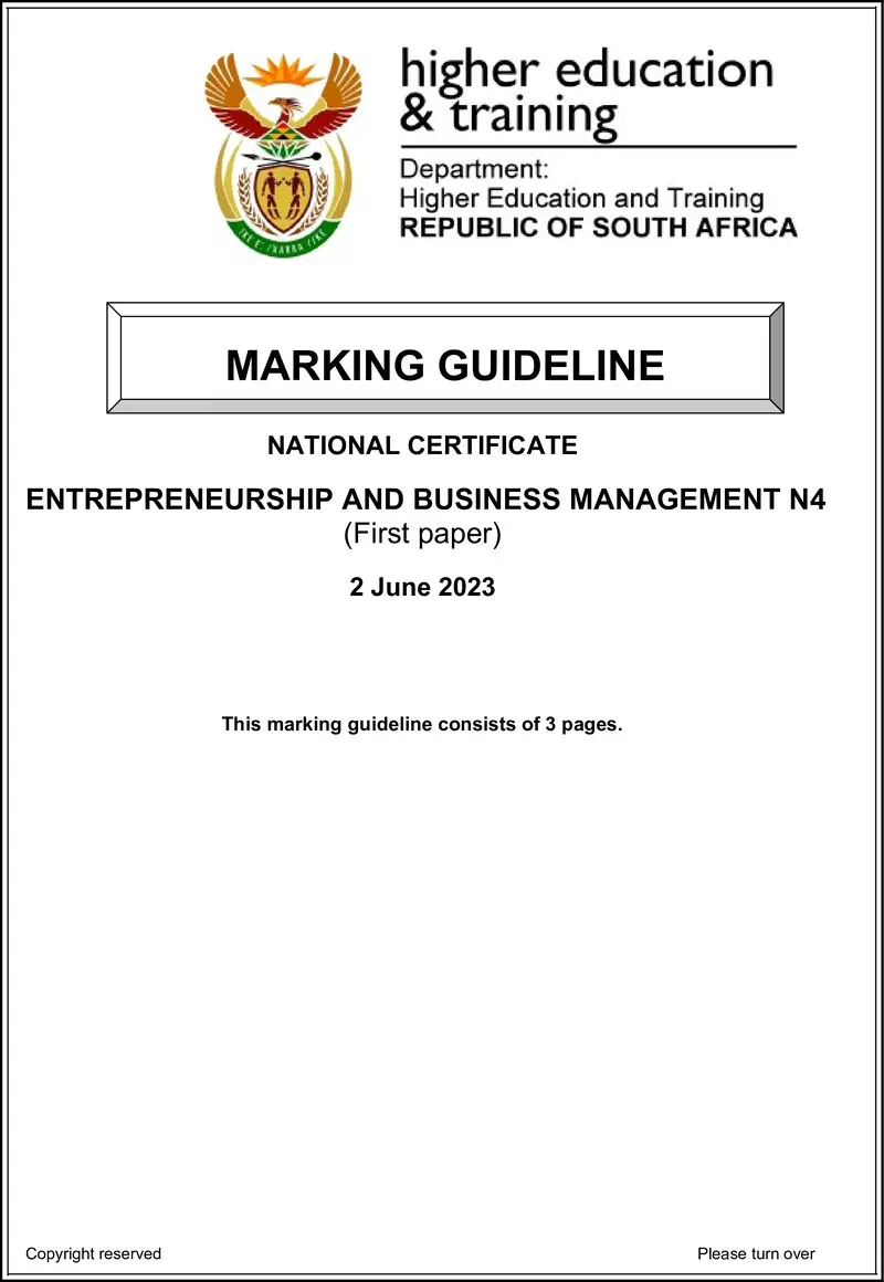And Business Management N4 P1 MEMO Jun 2023 preview
