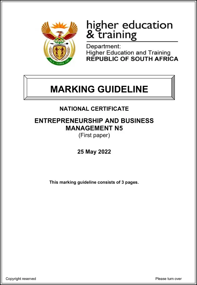 And Business Management N5 P1 MEMO Jun 2022 preview