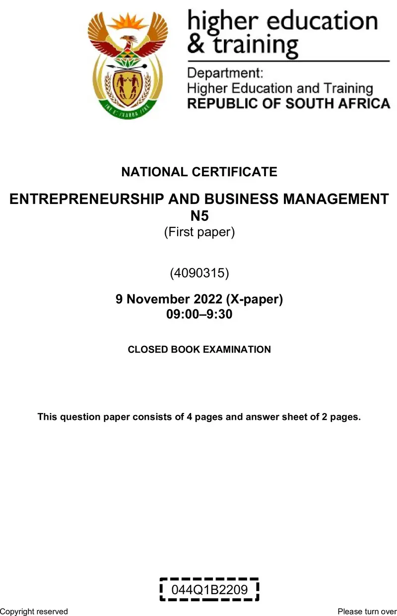 And Business Management N5 P1 Nov QP 2022 Moller preview