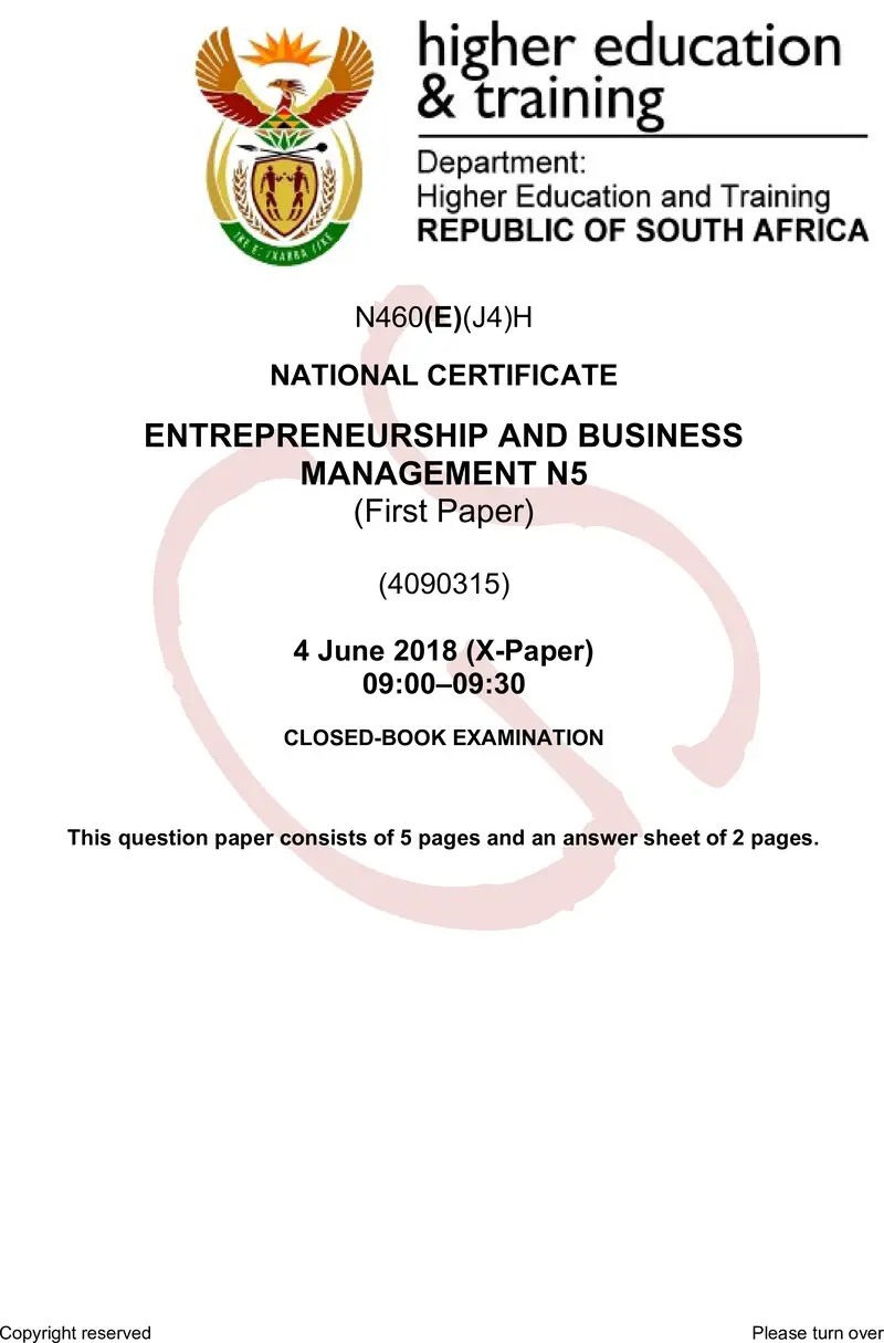 And Business Management N5 P1 QP Jun 2018 preview