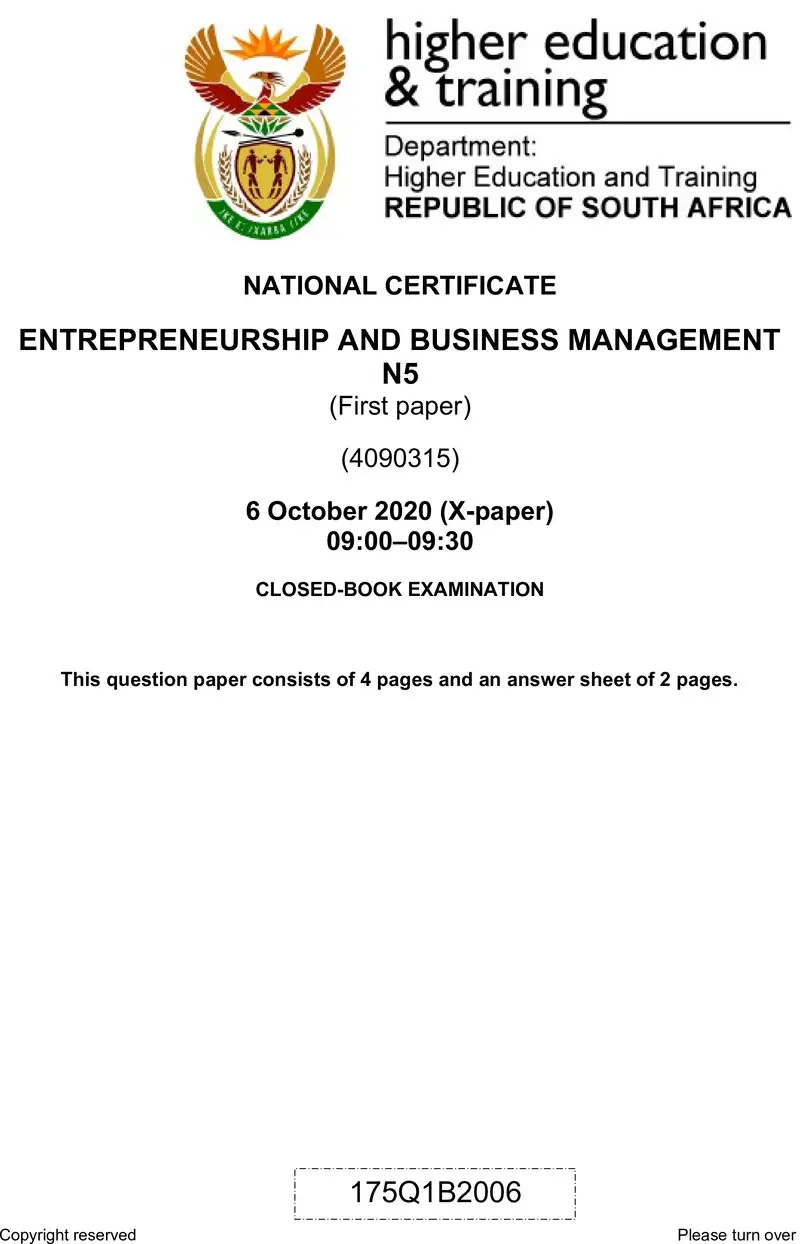 And Business Management N5 P1 QP June 2020 preview