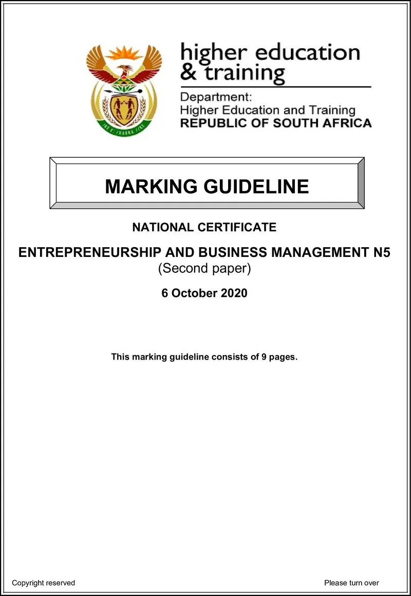 And Business Management N5 P2 MEMO June 2020 preview
