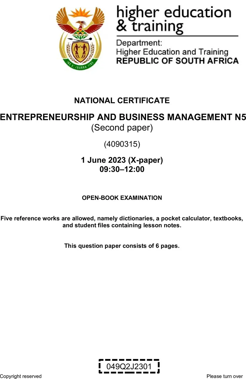 And Business Management N5 P2 QP Jun 2023 Van Zyl S preview