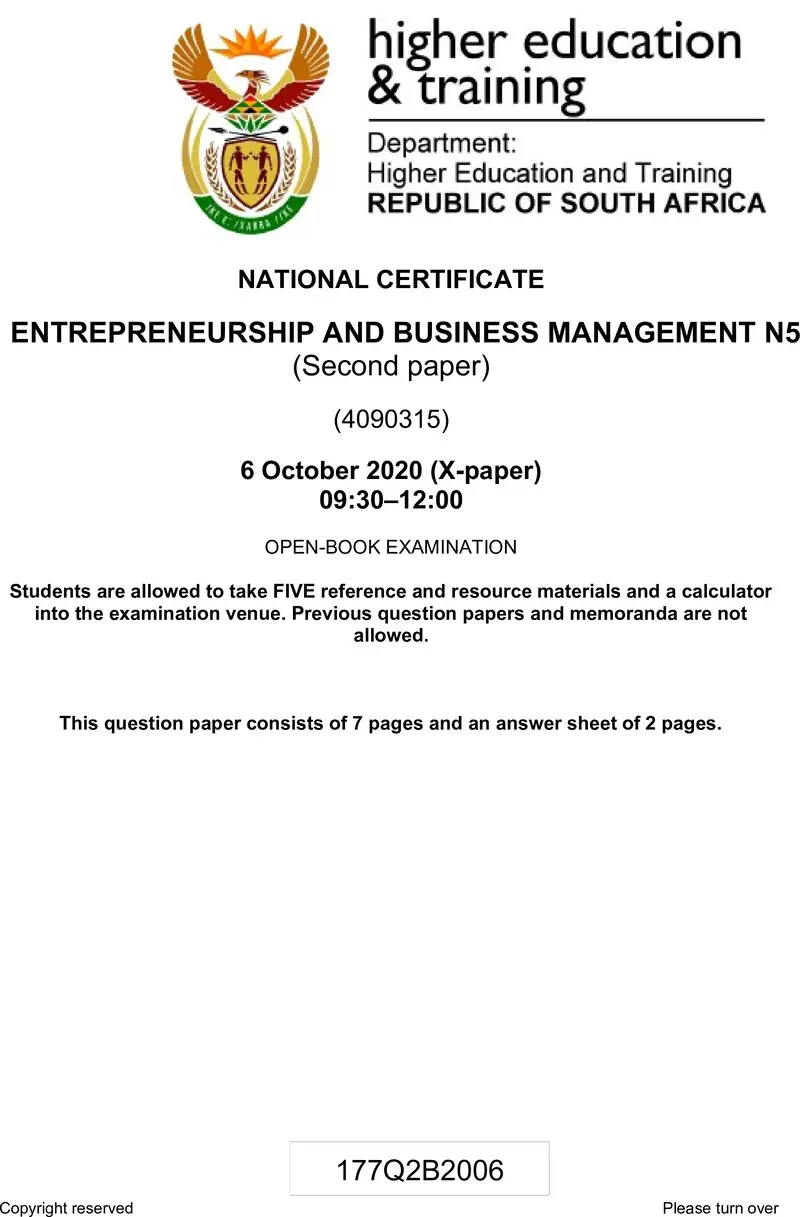 And Business Management N5 P2 QP June 2020 preview