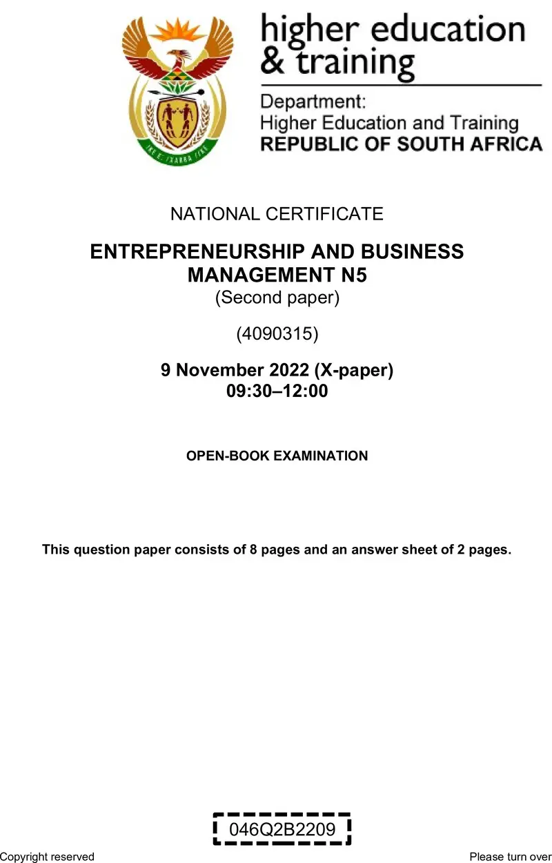 And Business Management N5 P2 QP Nov 2022 Moller preview
