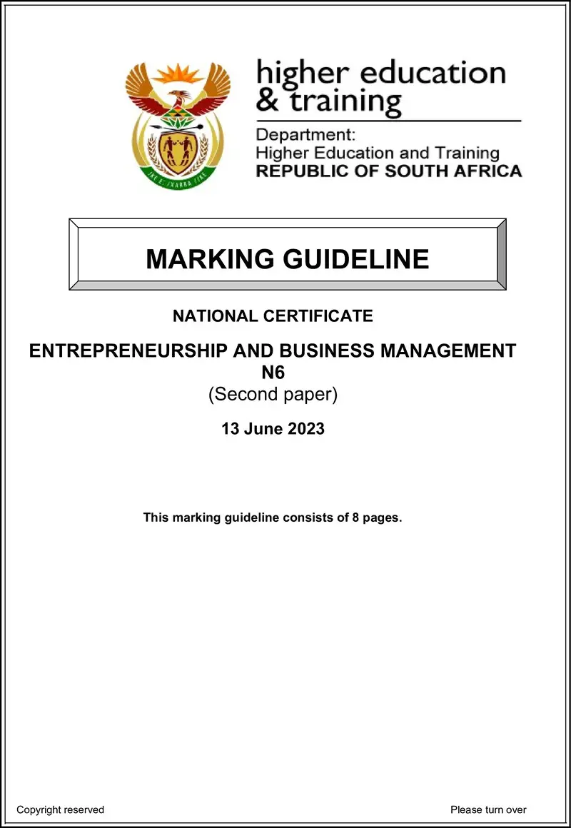 And Business Management N6 P2 June MEMO 2023 Edited preview