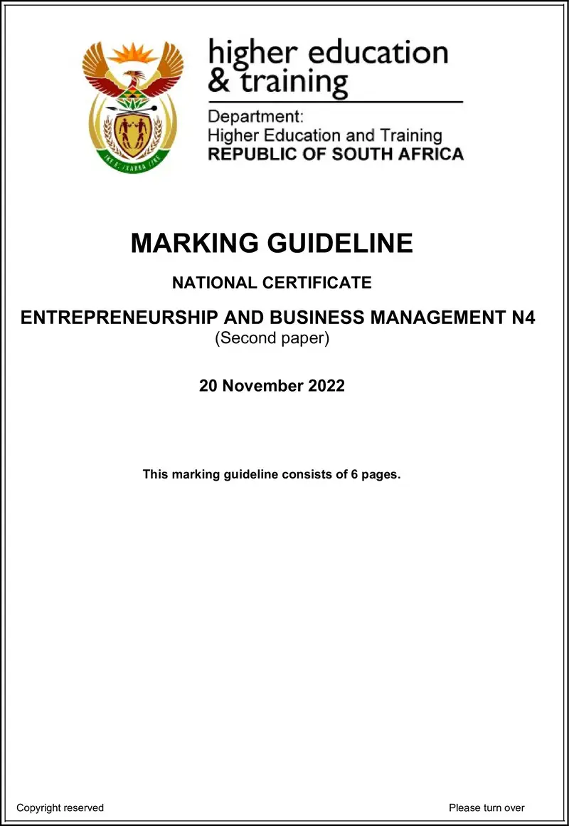 N450 Entrepreneurship And Business Management N4 P2 MEMO Nov 2023 Edited preview