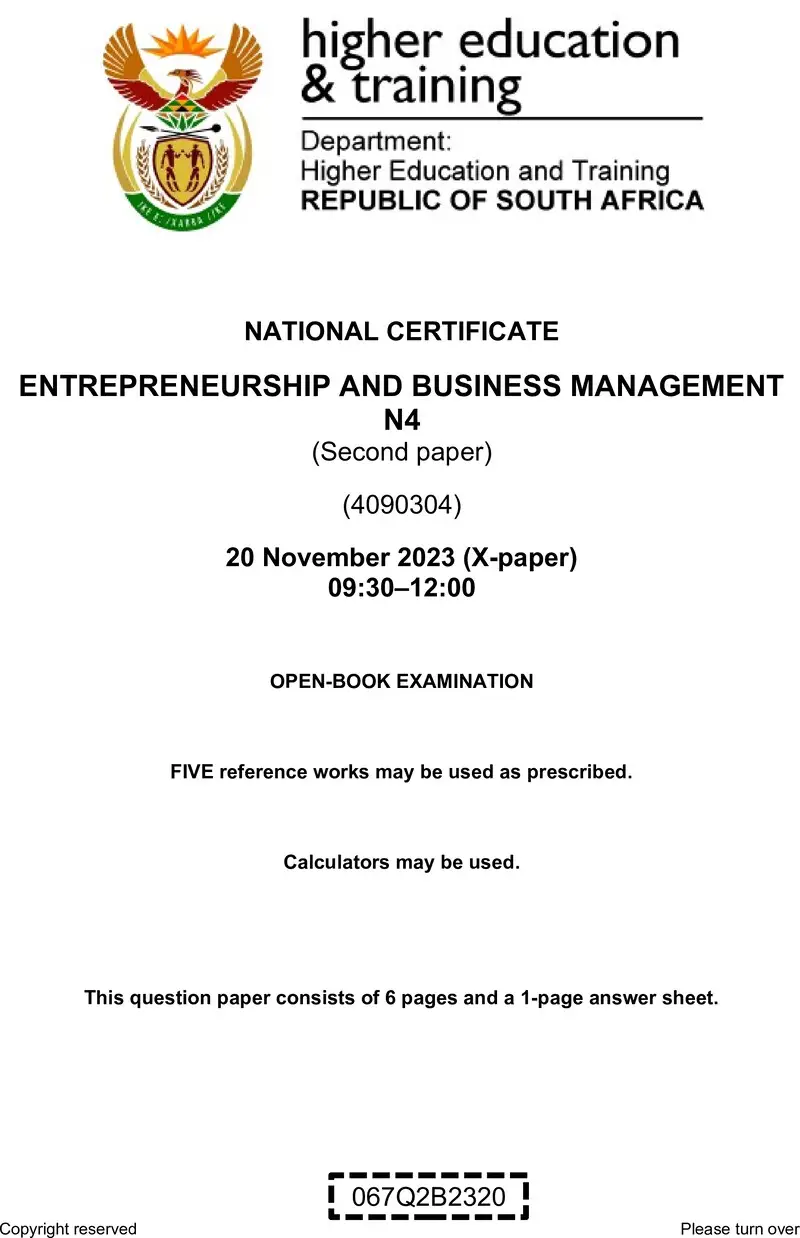 N450 Entrepreneurship And Business Management N4 QP P2 Nov 2023 Edited Gerber preview