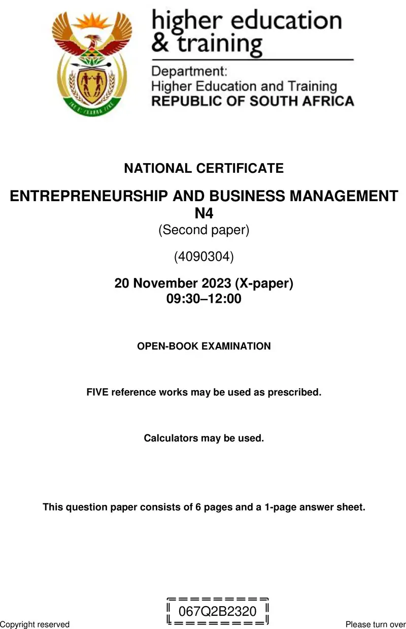 N450 Entrepreneurship And Business Management N4 QP P2 Nov 2023 preview