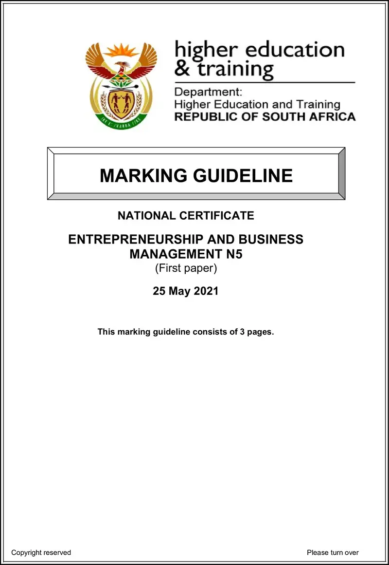 N460 Entrepreneurship And Business Management N5 P1 MEMO Jun 2021 preview