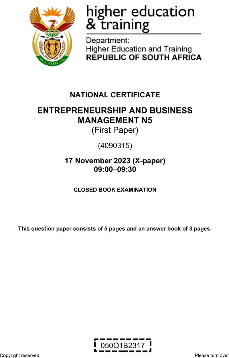 N460 Entrepreneurship And Business Management N5 P1 QP Nov 2023 Edited preview