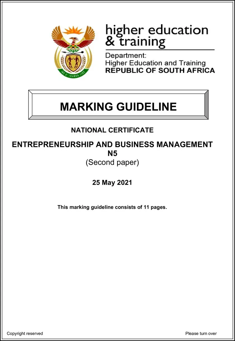 N470 Entrepreneurship And Business Management N5 P2 MEMO June 2021 preview