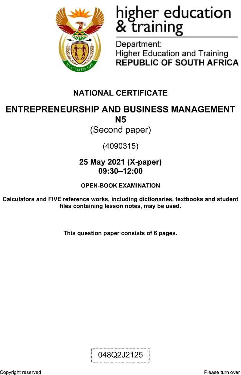 N470 Entrepreneurship And Business Management N5 P2 QP June 2021 Edited preview