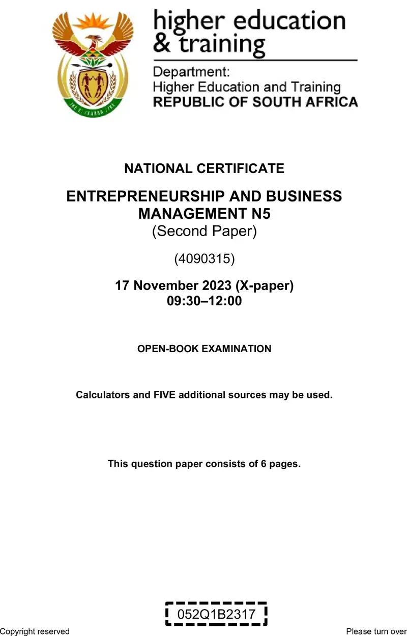 N470 Entrepreneurship And Business Management N5 P2 QP Nov 2023 Edited preview