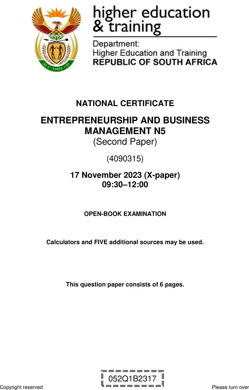 N470 Entrepreneurship And Business Management N5 P2 QP Nov 2023 preview