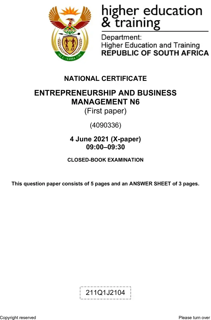 N480 Entrepreneurship And Business Management N6 P1 June QP 2021 preview