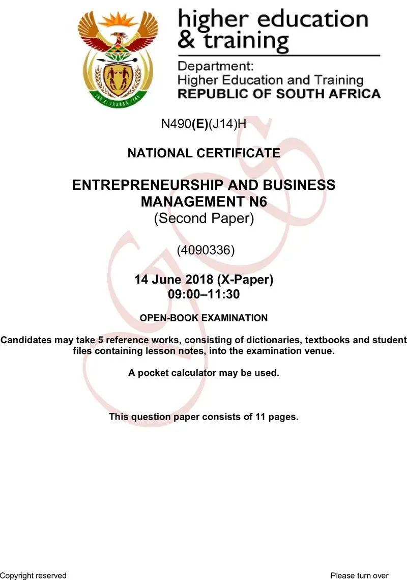 N490 Entrepreneurship And Business Management N6 P2 June QP 2018 Adall preview