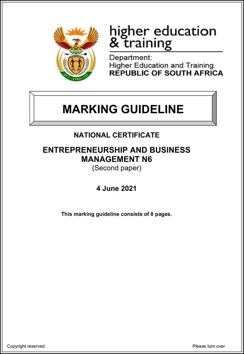 N490 Entrepreneurship And Business Management N6 P2 MEMO Jun 2021 preview