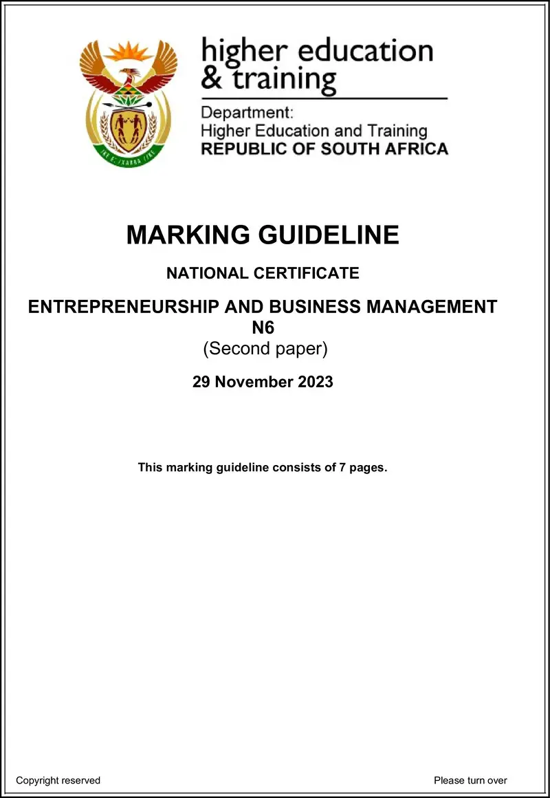 N490 Entrepreneurship And Business Management N6 P2 MEMO Nov 2023 Edited preview