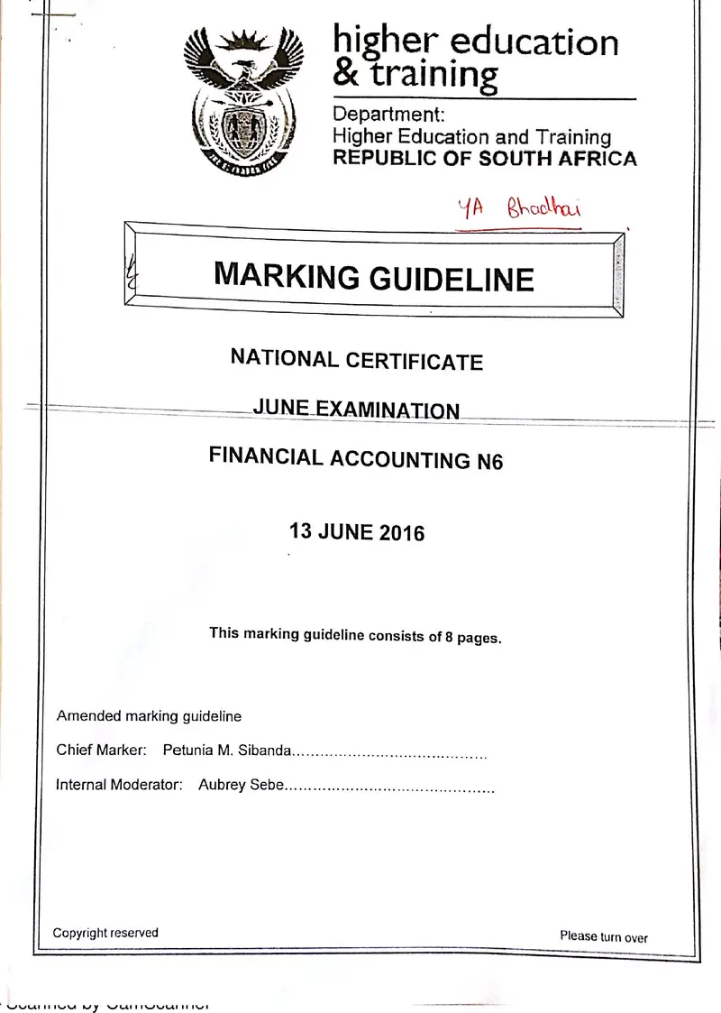 Accounting N6 June 2016 MEMO preview
