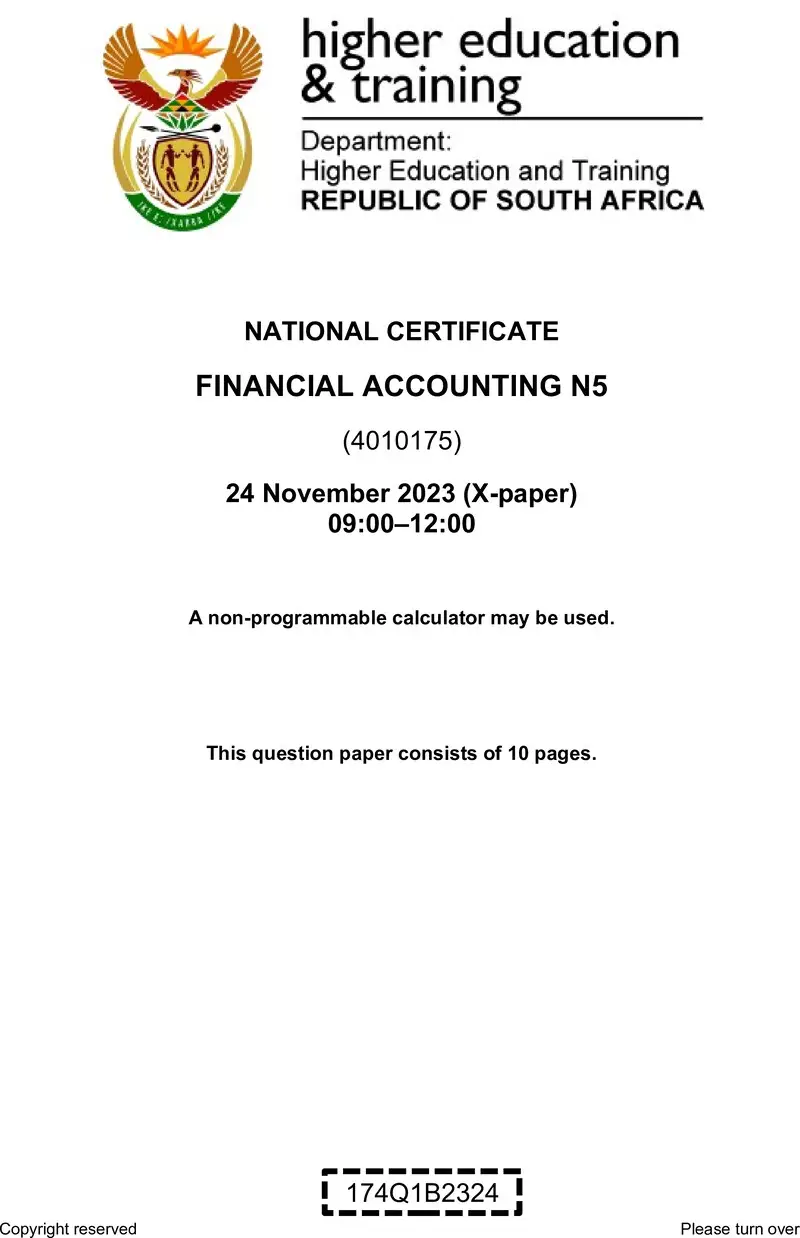 N560 Financial Accounting N5 QP Nov 2023 Elsa preview