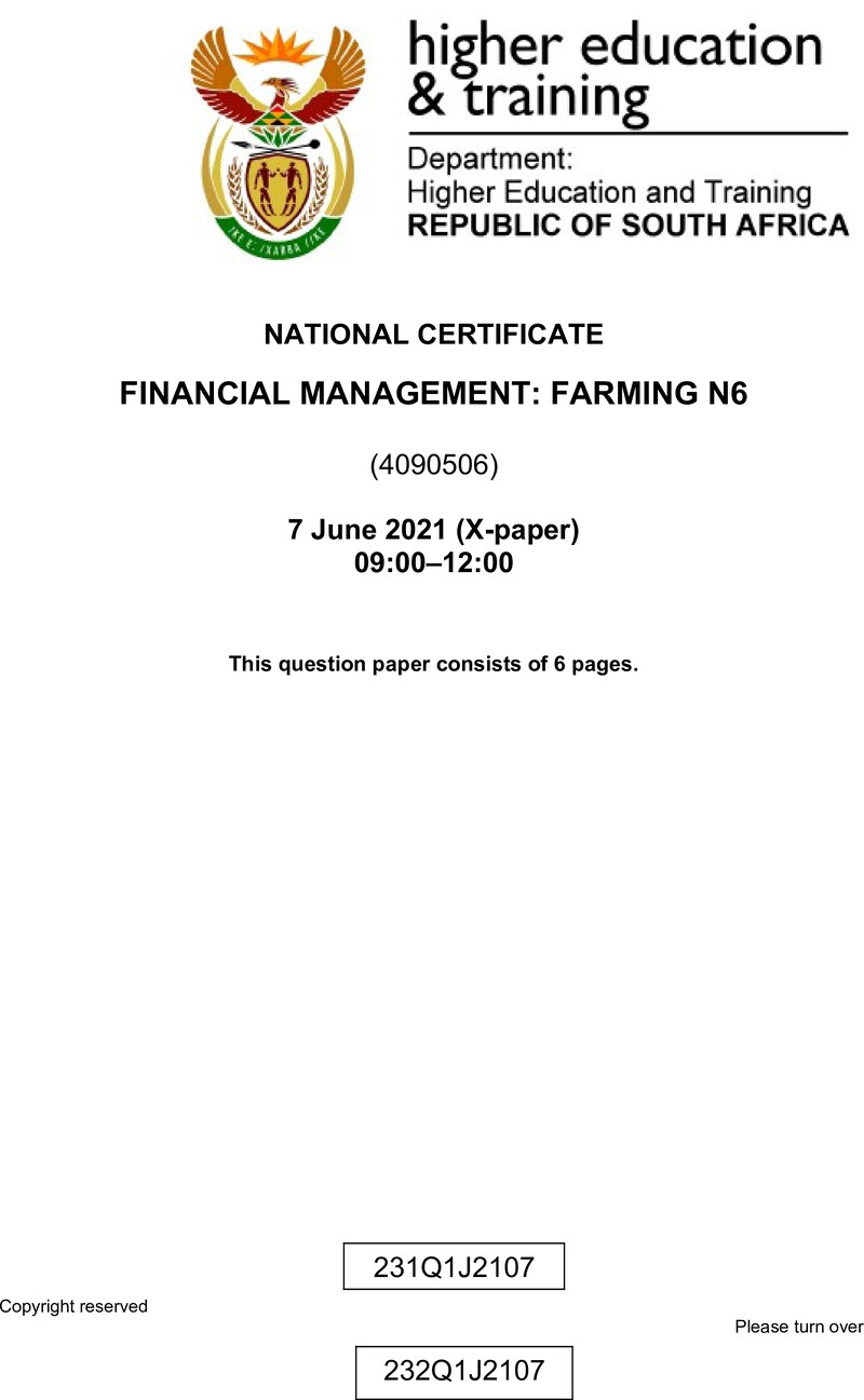 Management Farming N6 QP June 2021 preview