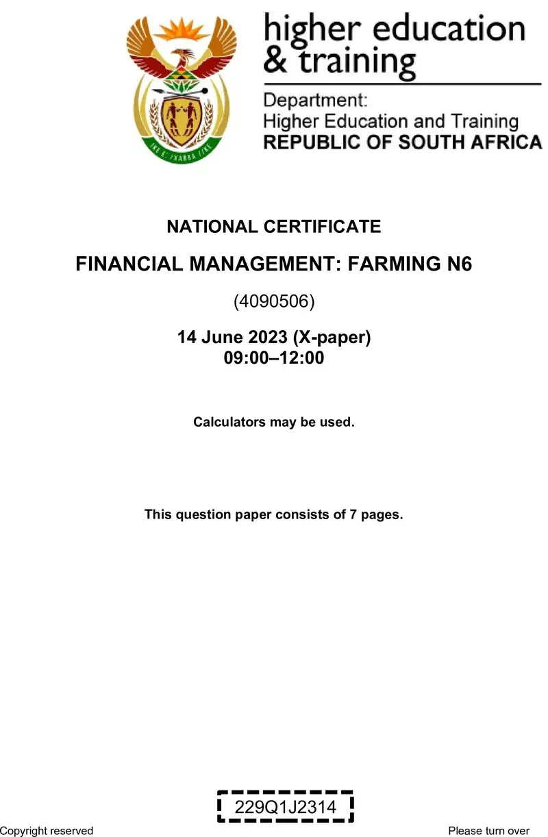 Management Farming N6 June QP 2023 Kapp preview