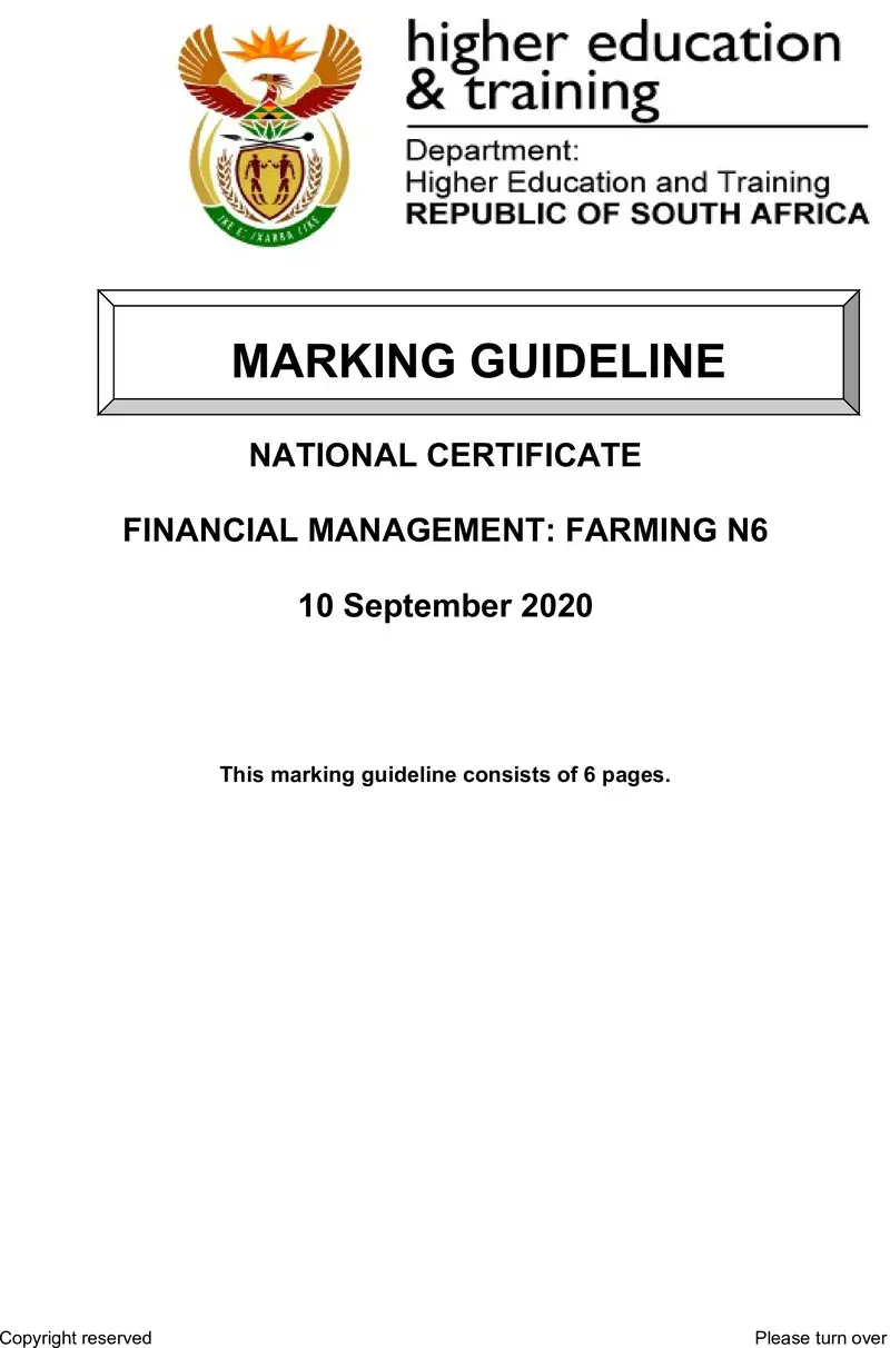 Management Farming N6 MEMO 2020 preview