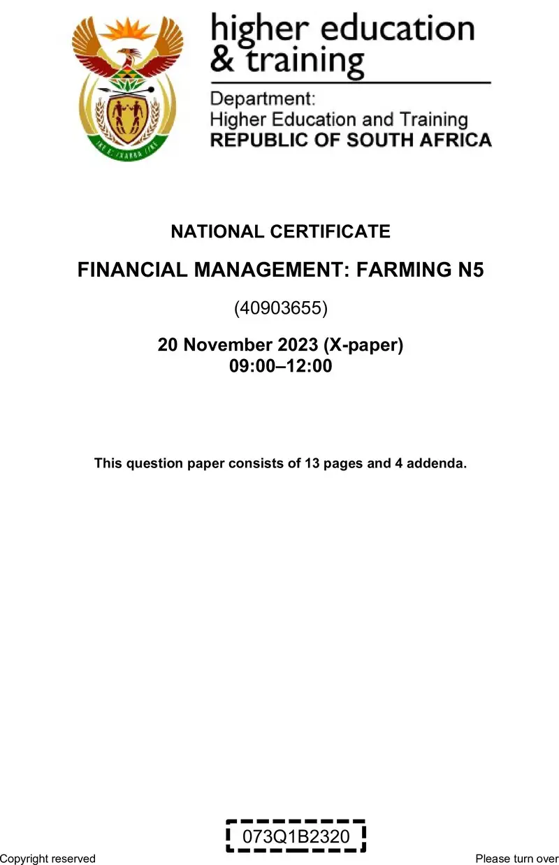 N590 Financial Management Farming N5 QP Nov 2023 New Kapp preview
