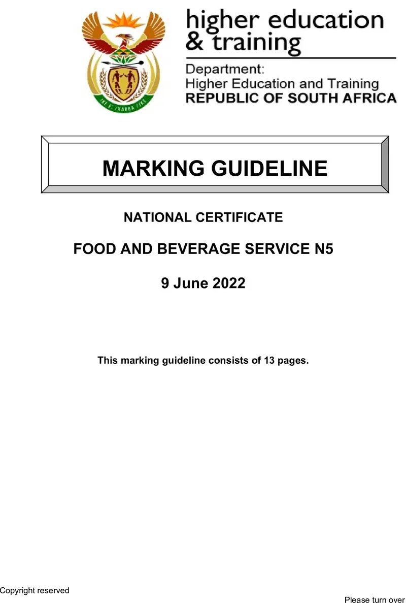 Food And Beverage Services N5 MEMO June 2022 Edited preview
