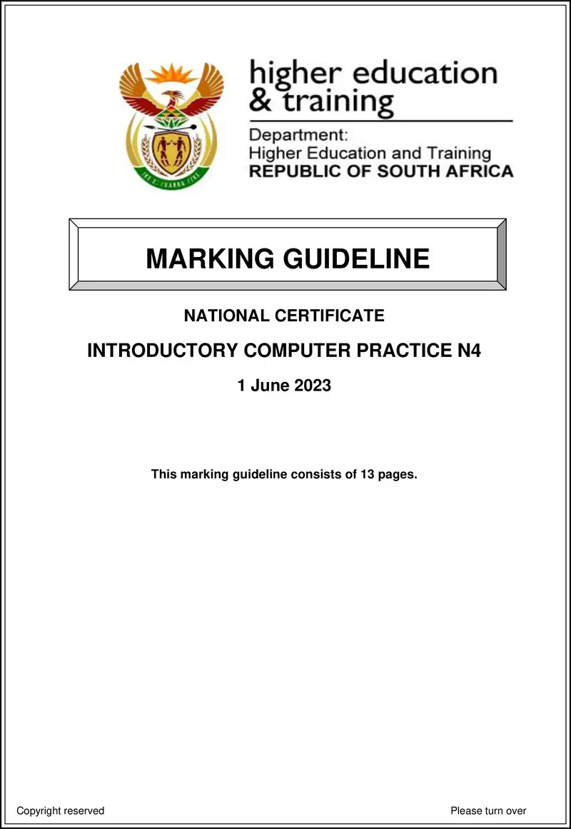 Computer Practice N4 June MEMO 2022 preview
