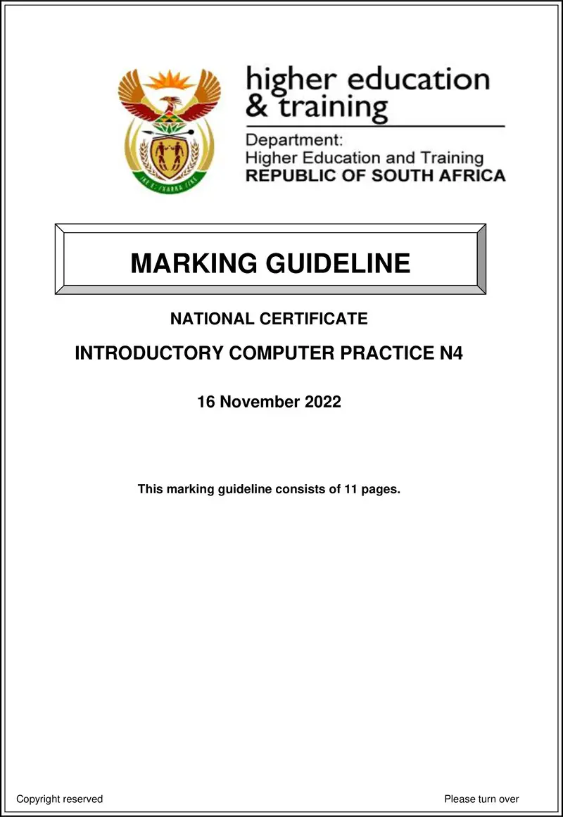 Computer Practice N4 MEMO Nov 2022 preview