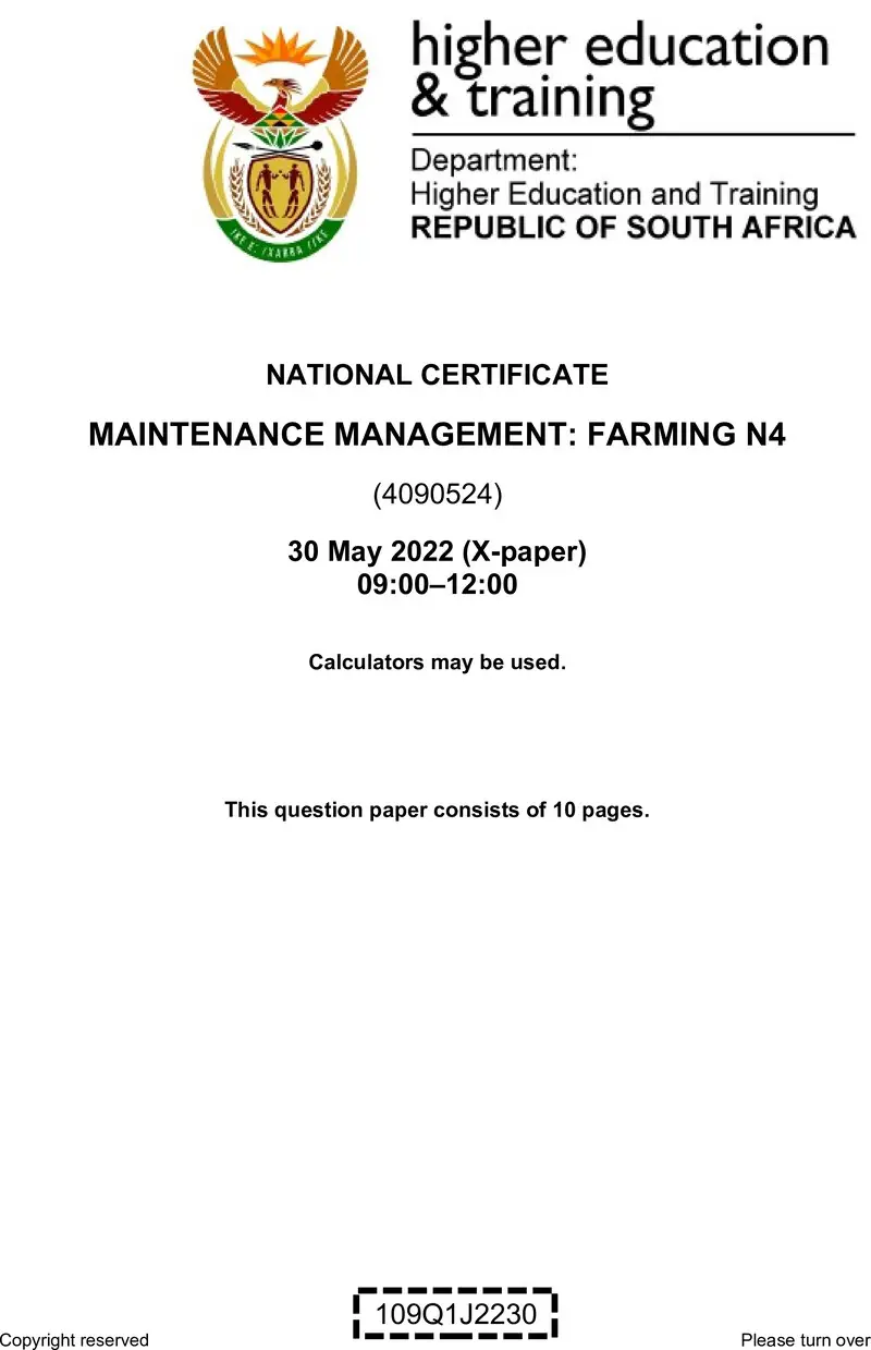 Management Farming N4 June QP 2022 Watson preview