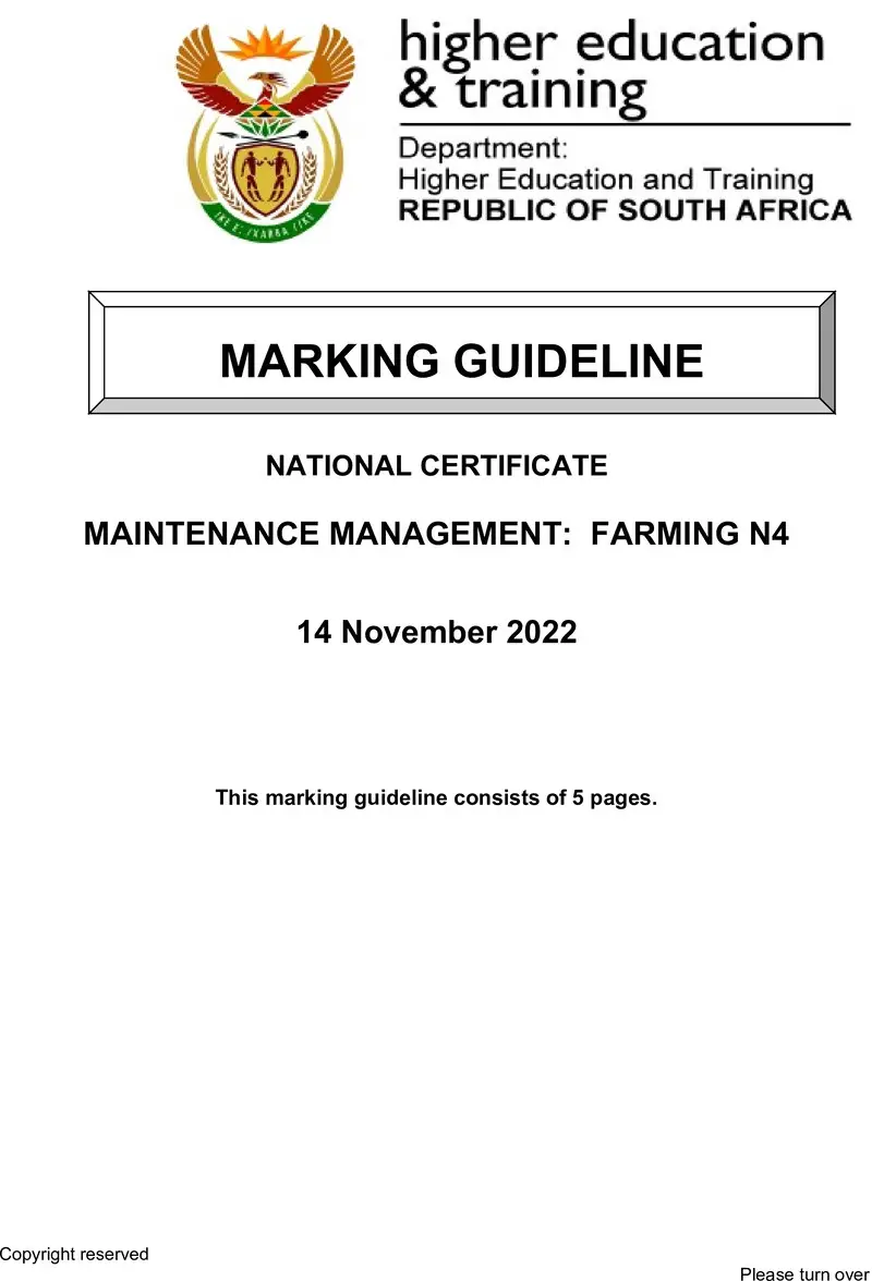Maintenance Management Farming N4 MEMO 2022 Edit preview
