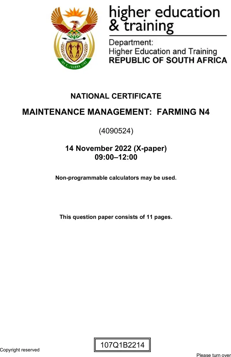 Maintenance Management Farming N4 QP Nov 2022 Edit Posthumus preview