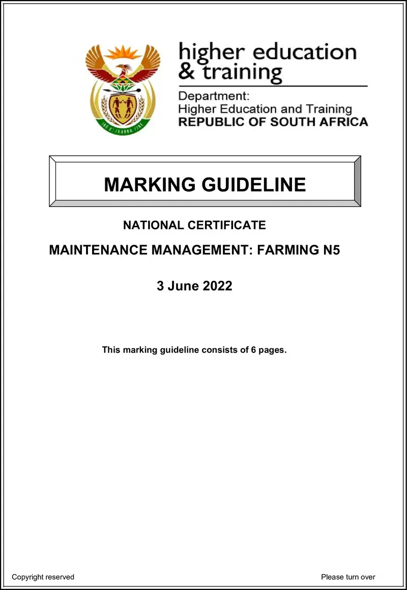 Maintenance Management Farming N5 MEMO Jun 2022 Watson preview